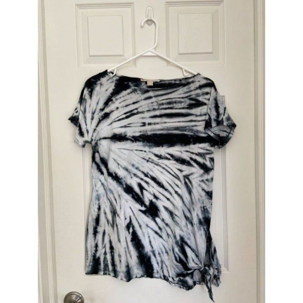 Michael Kors Black and White Tie-Dyed T-shirt with side knot (XS)